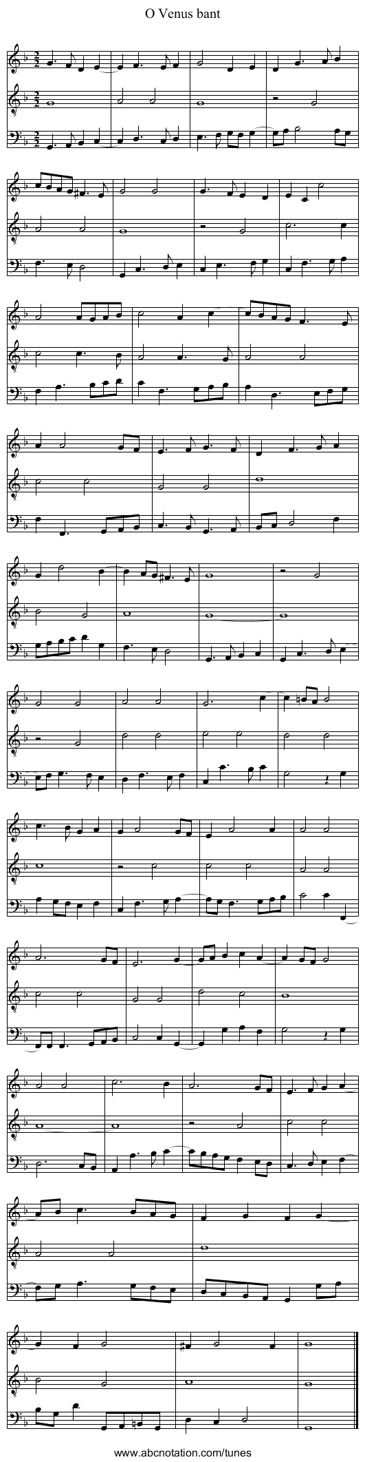 O Venus bant - staff notation