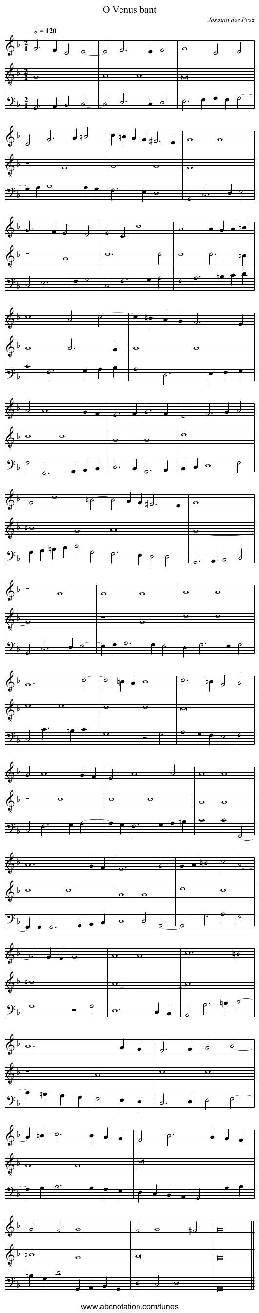 O Venus bant - staff notation