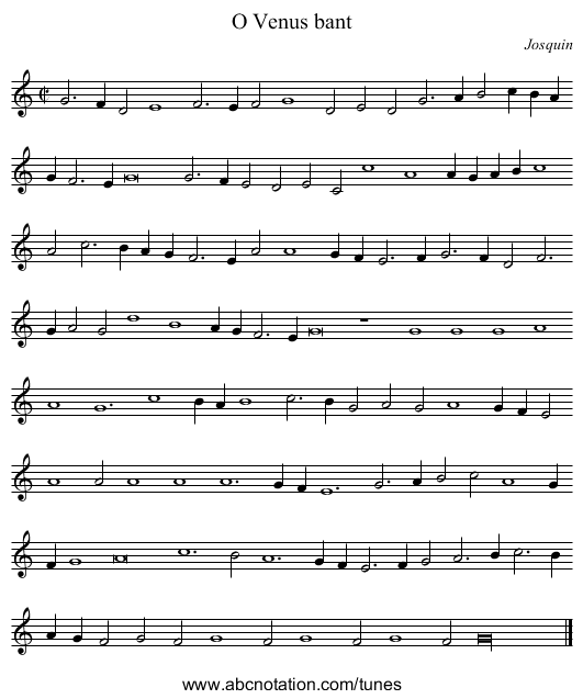 O Venus bant - staff notation
