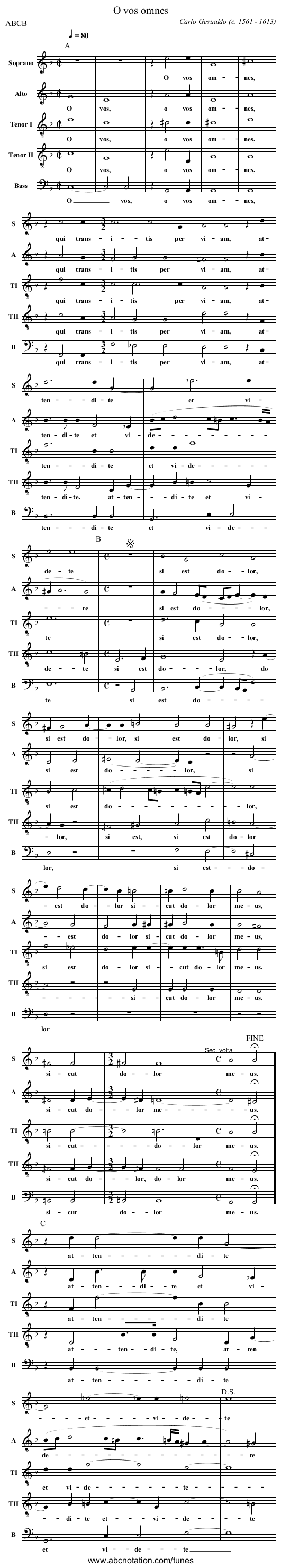 O vos omnes - staff notation