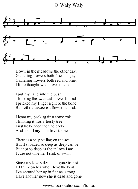 O Waly Waly - staff notation