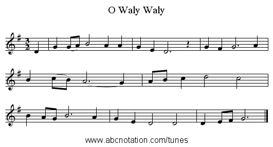 O Waly Waly - staff notation
