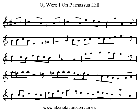O, Were I On Parnassus Hill - staff notation