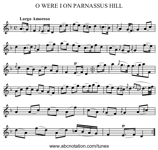 O WERE I ON PARNASSUS HILL - staff notation