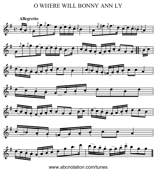 O WHERE WILL BONNY ANN LY - staff notation