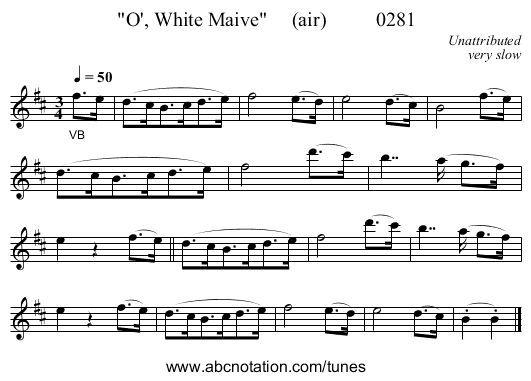O', White Maive (air) 0281 - staff notation