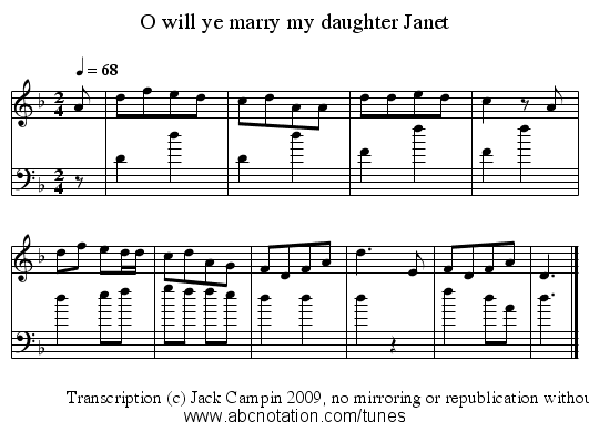 O will ye marry my daughter Janet - staff notation