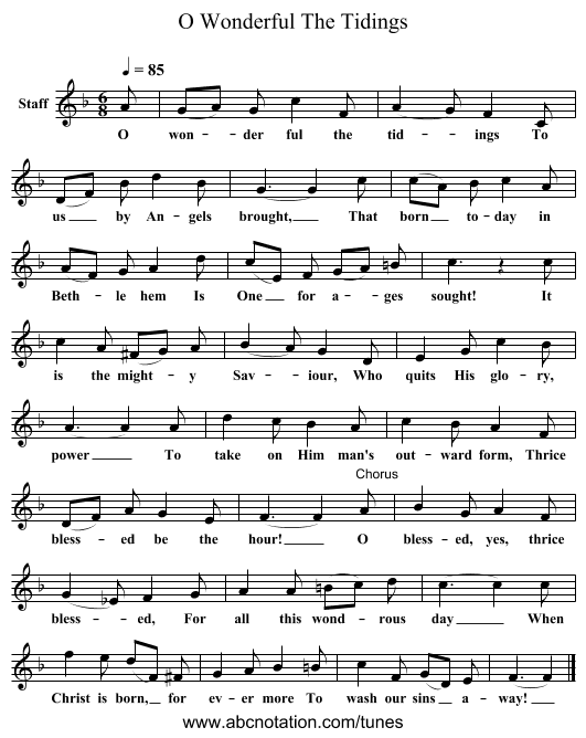 O Wonderful The Tidings - staff notation