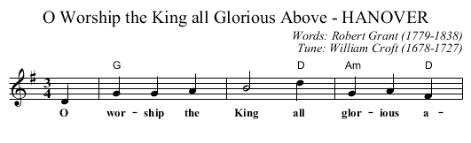 O Worship the King all Glorious Above - HANOVER - staff notation