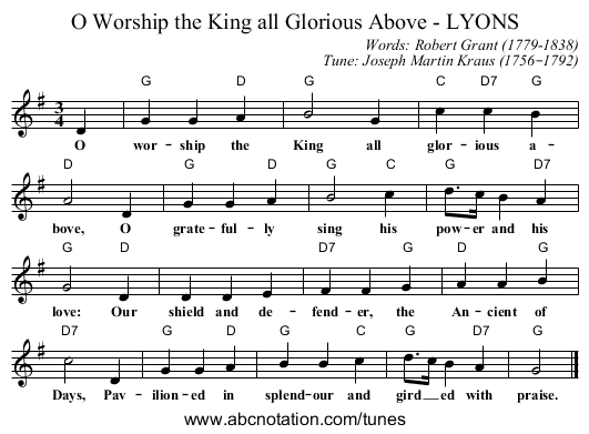 O Worship the King all Glorious Above - LYONS - staff notation