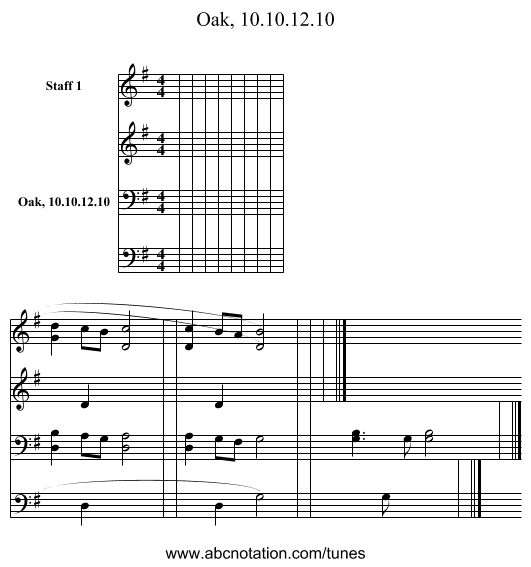 Oak, 10.10.12.10 - staff notation