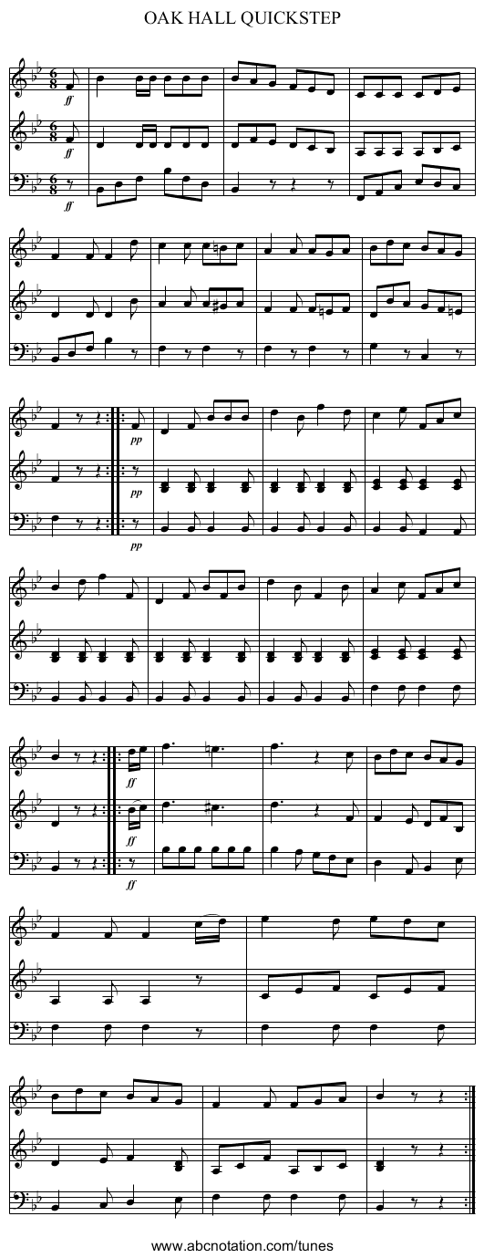 OAK HALL QUICKSTEP - staff notation