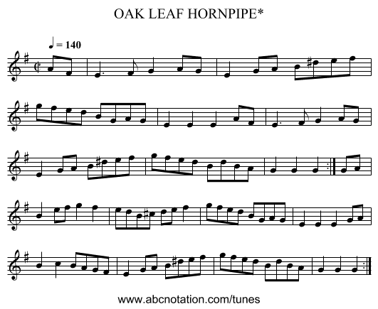 OAK LEAF HORNPIPE* - staff notation