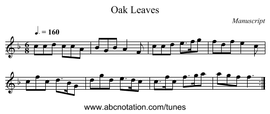 Oak Leaves - staff notation