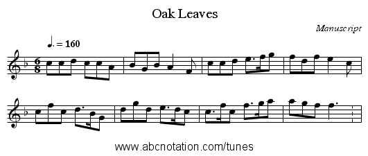 Oak Leaves - staff notation