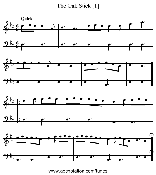 Oak Stick [1], The - staff notation