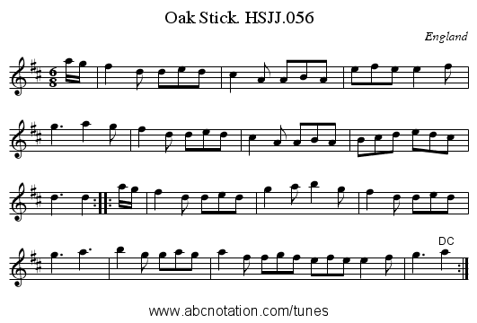 Oak Stick. HSJJ.056 - staff notation