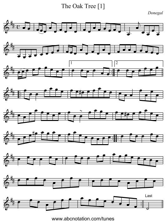 Oak Tree [1], The - staff notation