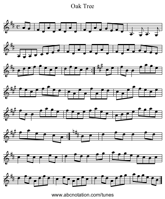 Oak Tree - staff notation