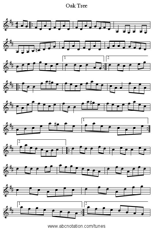 Oak Tree - staff notation