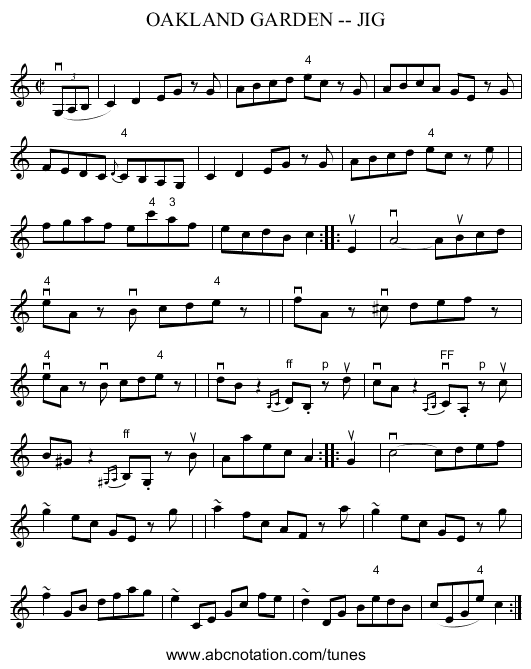 OAKLAND GARDEN -- JIG - staff notation