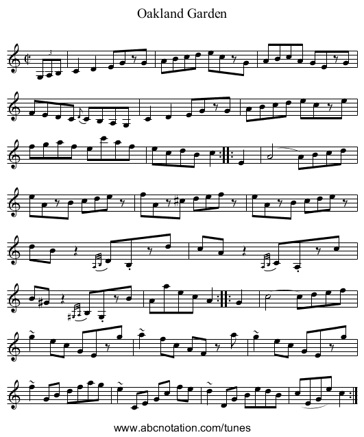 Oakland Garden - staff notation