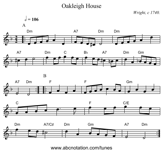 Oakleigh House - staff notation