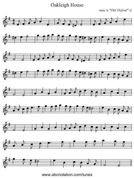 Oakleigh House - staff notation
