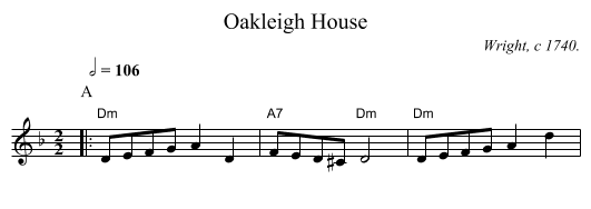 Oakleigh House - staff notation
