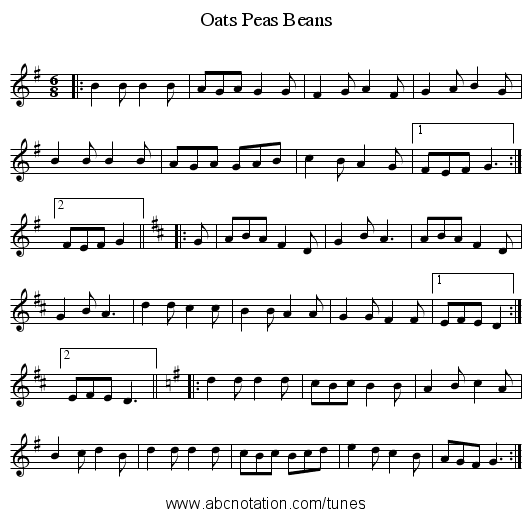 Oats Peas Beans - staff notation