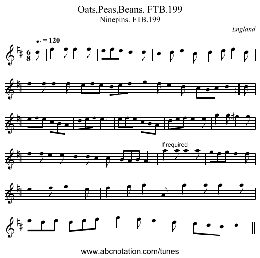 Oats,Peas,Beans. FTB.199 - staff notation