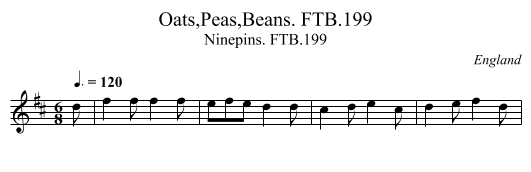 Oats,Peas,Beans. FTB.199 - staff notation