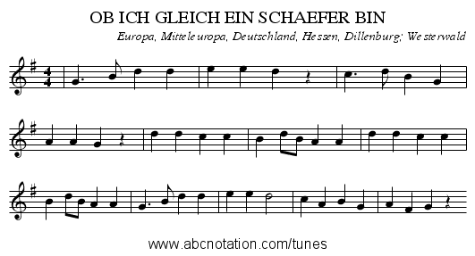 OB ICH GLEICH EIN SCHAEFER BIN - staff notation
