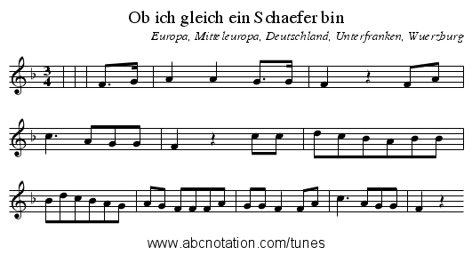Ob ich gleich ein Schaefer bin - staff notation