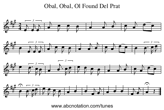 Obal, Obal, Ol Found Del Prat - staff notation