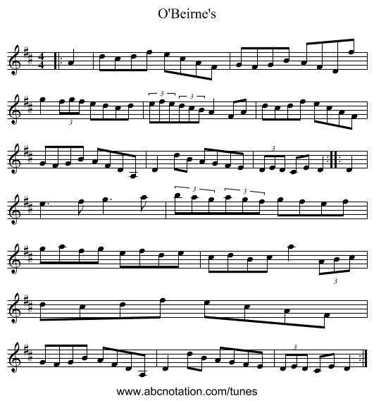 O'Beirne's - staff notation