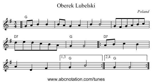 Oberek Lubelski - staff notation