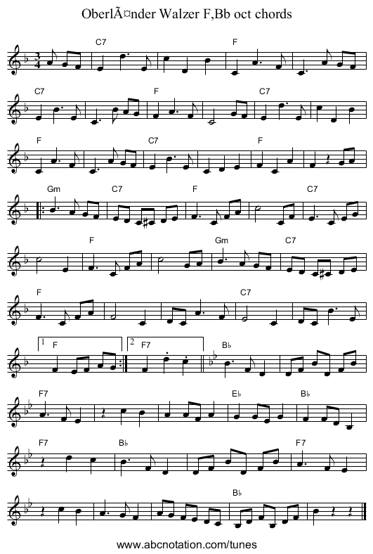 OberlÃ¤nder Walzer F,Bb oct chords - staff notation