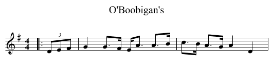 O'Boobigan's - staff notation