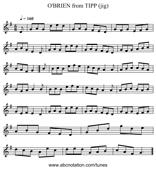 O'BRIEN from TIPP (jig) - staff notation