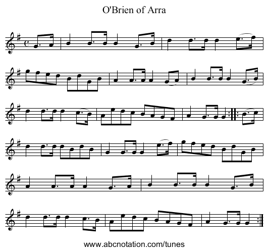 O'Brien of Arra - staff notation