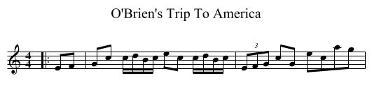 O'Brien's Trip To America - staff notation