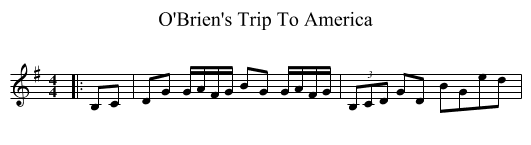 O'Brien's Trip To America - staff notation