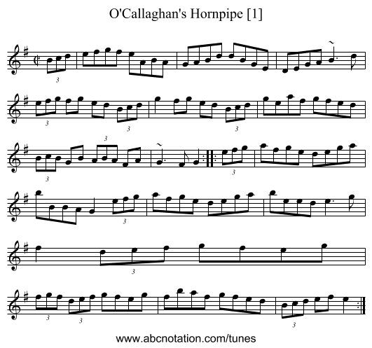 O'Callaghan's Hornpipe [1] - staff notation
