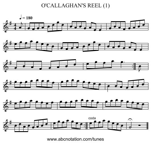 O'CALLAGHAN'S REEL (1) - staff notation