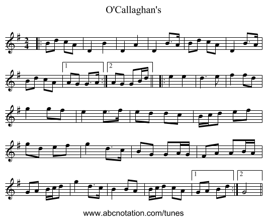 O'Callaghan's - staff notation