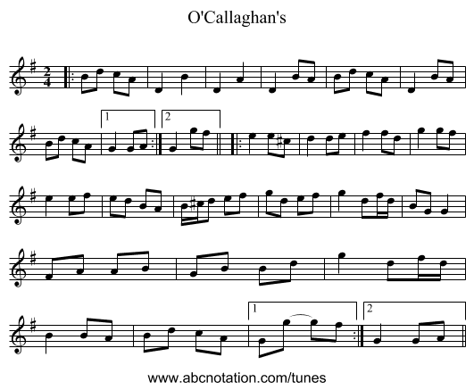 O'Callaghan's - staff notation