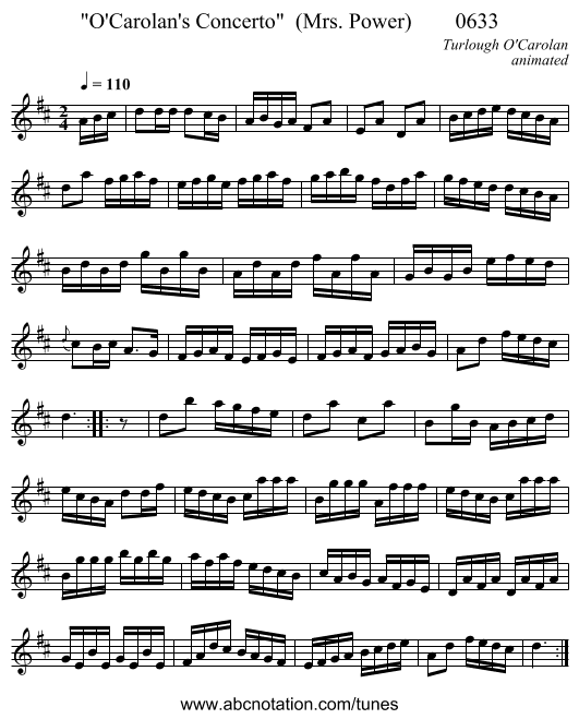 O'Carolan's Concerto  (Mrs. Power)        0633 - staff notation