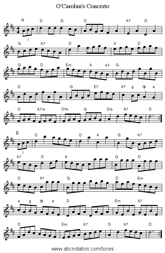 O'Carolan's Concerto - staff notation