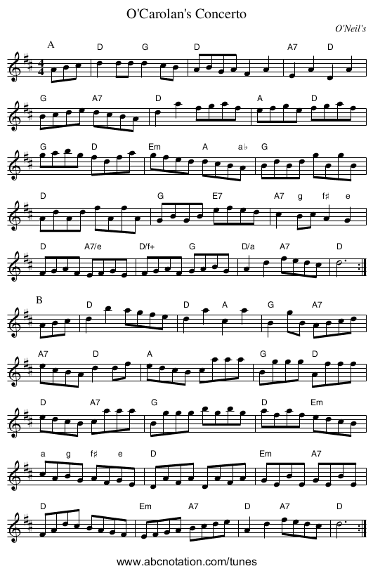 O'Carolan's Concerto - staff notation